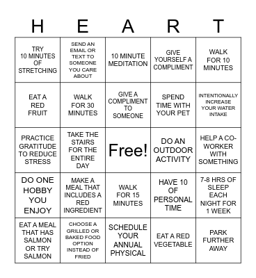 Heart Healthy Bingo Card
