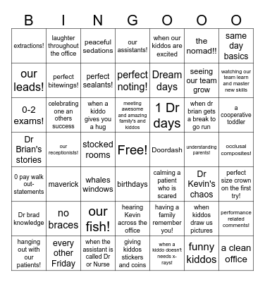 Things we love bingo Card