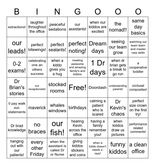 Things we love bingo Card