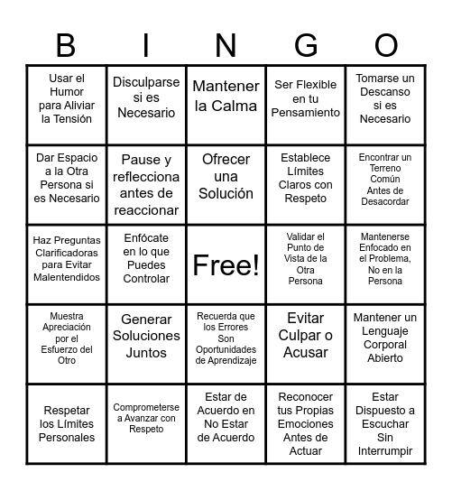 Resolucion de conflictos Bingo Card
