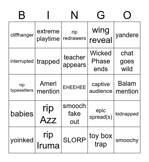 Wicked Clara Bingo Card