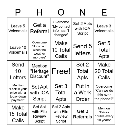 Call Night Bingo Card