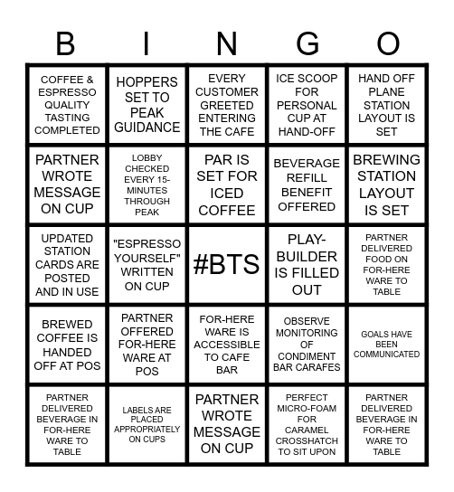 BACK TO STARBUCKS Bingo Card