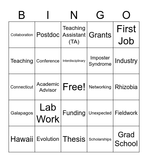 Not On the Syllabus Bingo Card