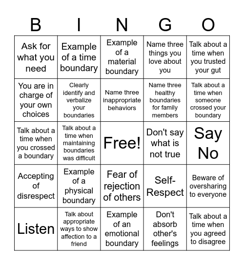 Boundaries Bingo Card