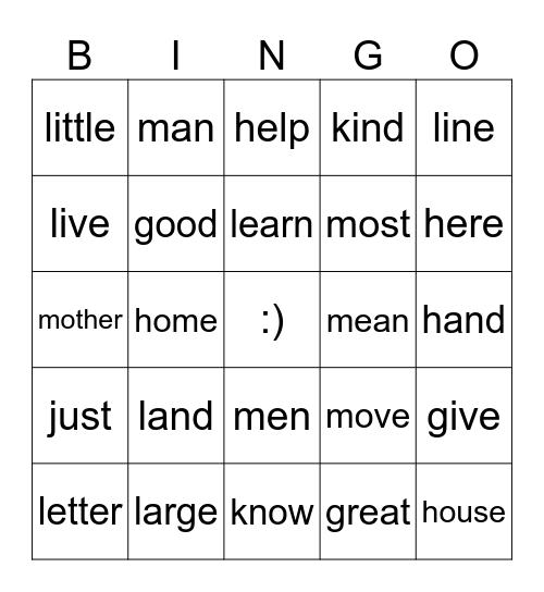 Fry's 100 Sight Words (G to M) Bingo Card