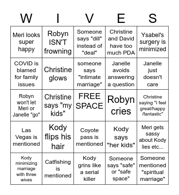 Sister Wives Bingo Card