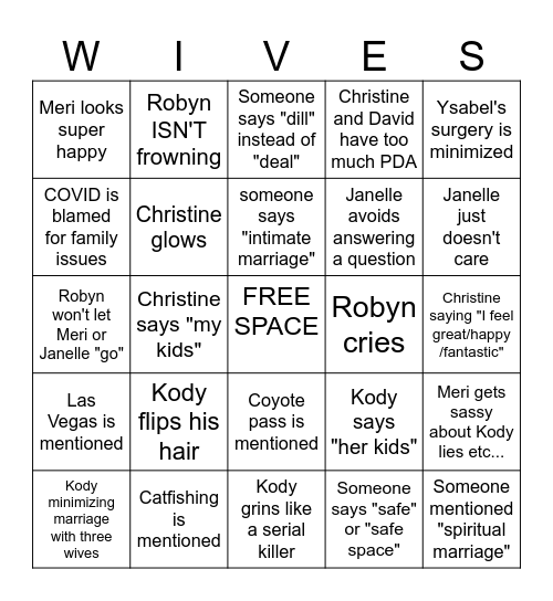 Sister Wives Bingo Card