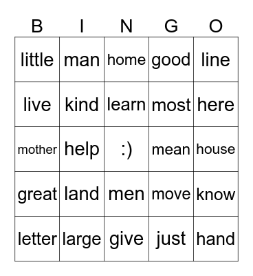 Fry's 100 Sight Words (G to M) Bingo Card