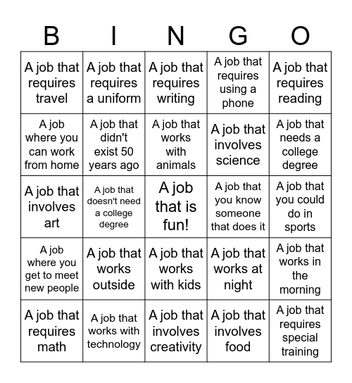 Career Bingo Card