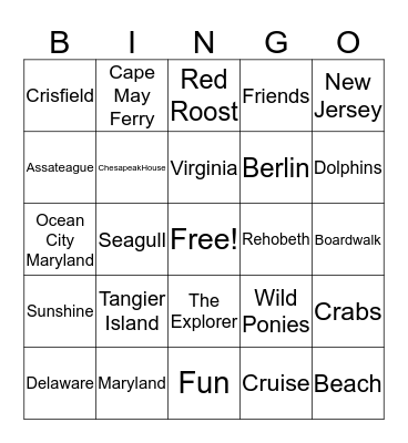 Eastern Coast Excursion Bingo Card