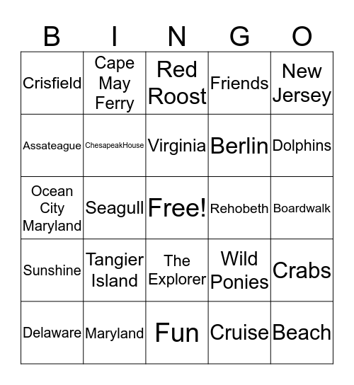 Eastern Coast Excursion Bingo Card