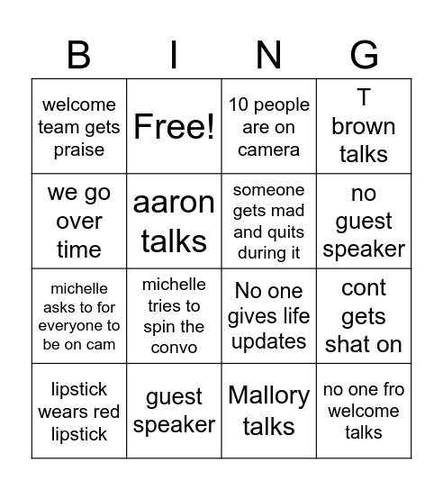 Jan 25 Meeting Bingo Card