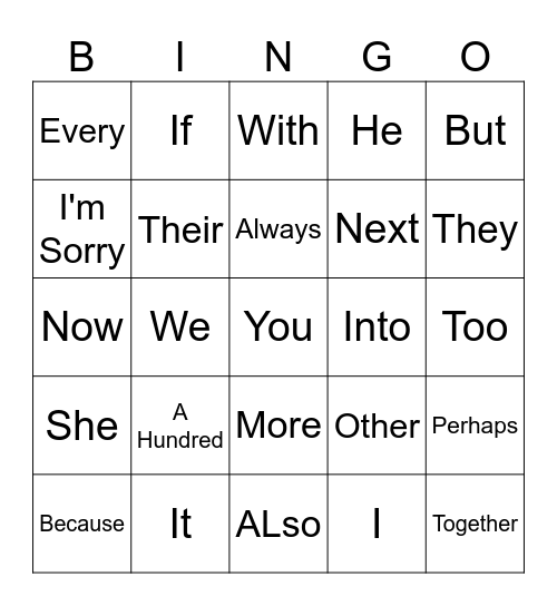 Unit 1  Words Bingo Card
