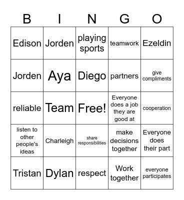 Teamwork Bingo Card