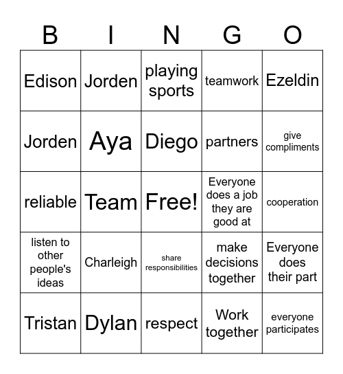 Teamwork Bingo Card