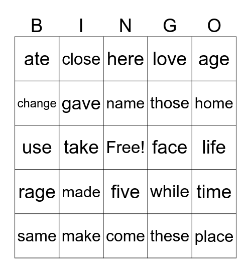 Final VCe Word Review Bingo Card