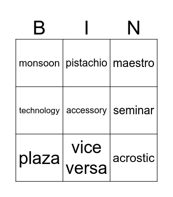 List 19 Bingo Card