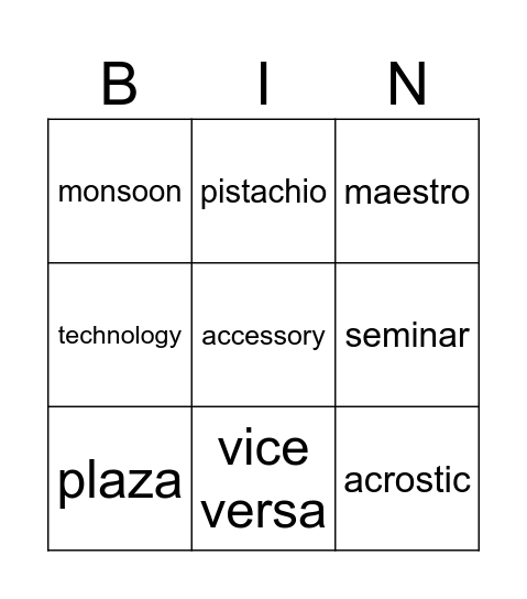 List 19 Bingo Card