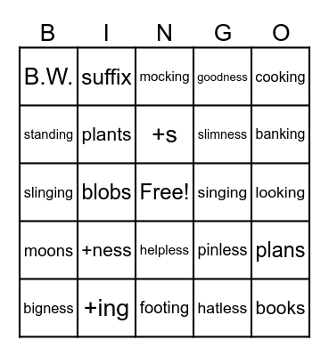 Suffix Review Kit 2 Concept 34 Bingo Card