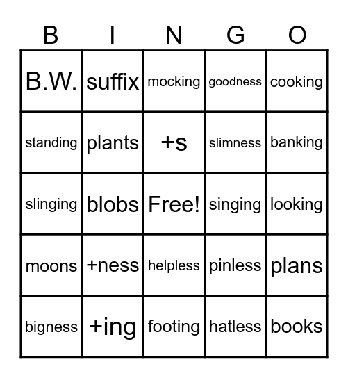 Suffix Review Kit 2 Concept 34 Bingo Card