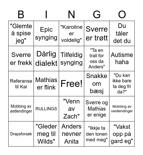 Gutta bingo Card