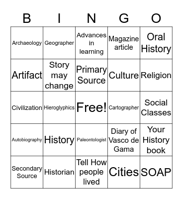 Social Studies 7 Bingo Card