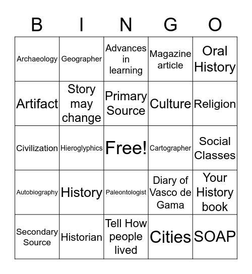 Social Studies 7 Bingo Card