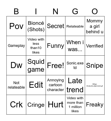 Untitled Bingo Card