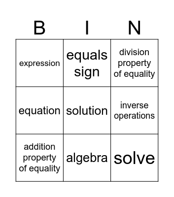 CHAPTER 7 MATH BINGO Card