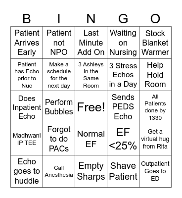Non-Invasive / Echo Bingo Card
