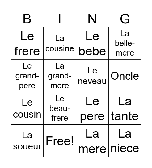 La Famille Bingo Card