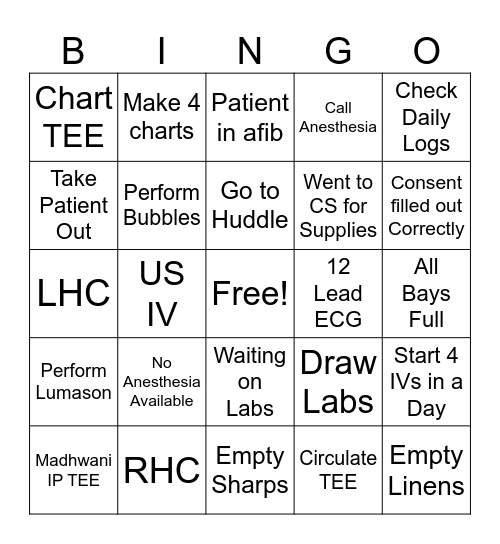 Hold Room Bingo Card