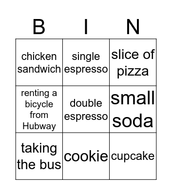 What's the price? Bingo Card