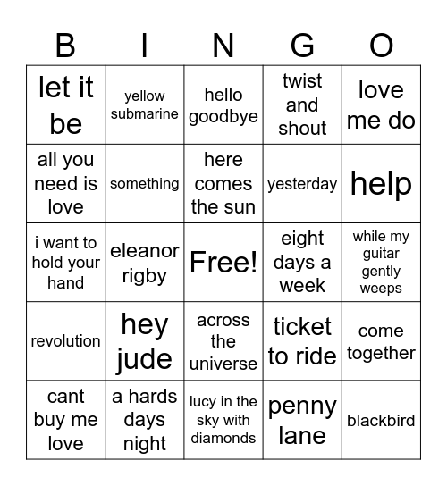 80's and 90's Bingo Card