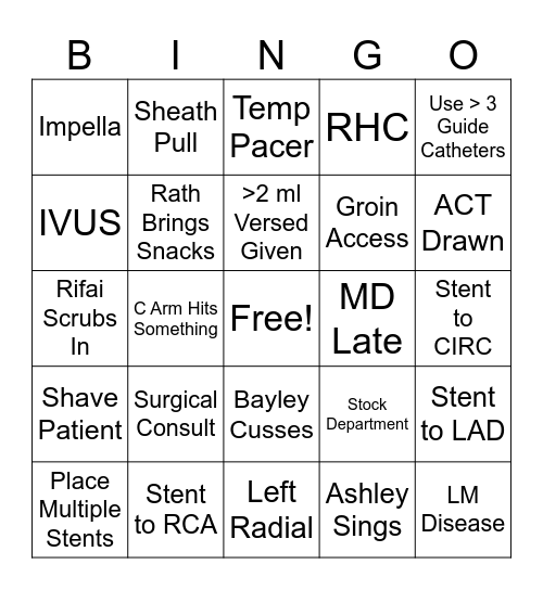 Cath Bingo Card