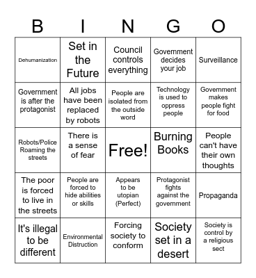Dystopian Bingo Card