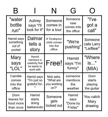 Winter State Entertainment Bingo Card
