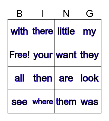 Heart and Flash Words Bingo Card