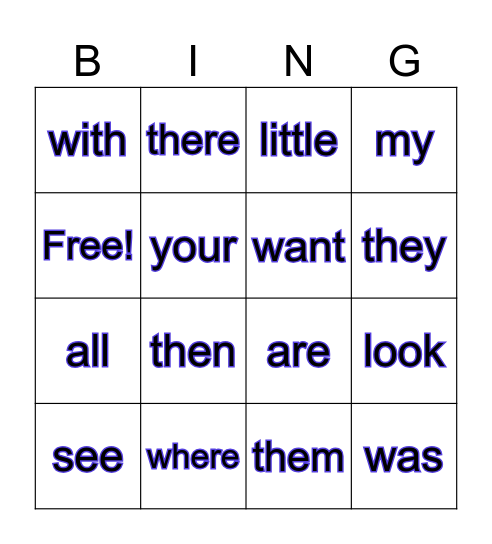 Heart and Flash Words Bingo Card