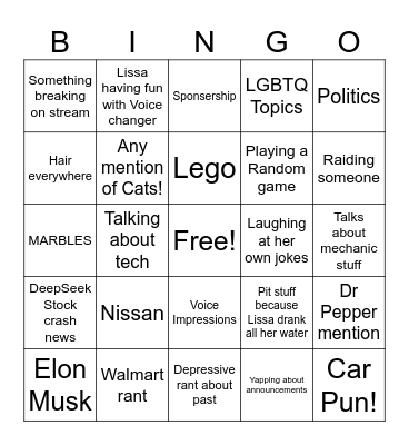 Whatever Wednesday Topics Bingo Card