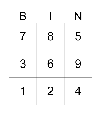 Number Bingo Card