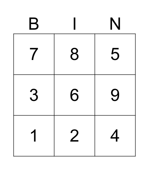 Number Bingo Card