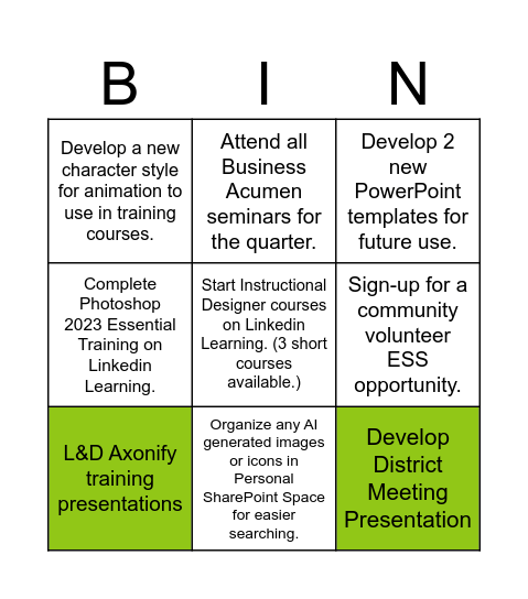Team 1st Quarter Bingo Card