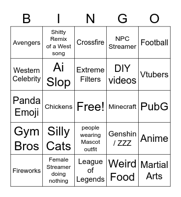 Chinese Bingo +20 Bingo Card