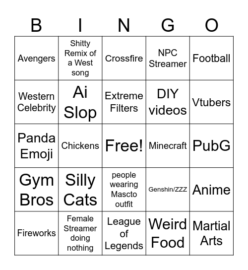 Chinese Bingo +20 Bingo Card