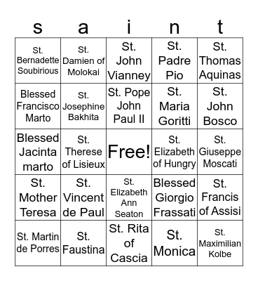 SAINTS Bingo Card