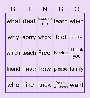 TTCS ASL 1 WH etc. Bingo Card