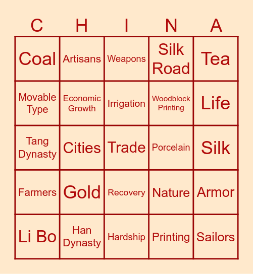 Society in Imperial China Bingo Card