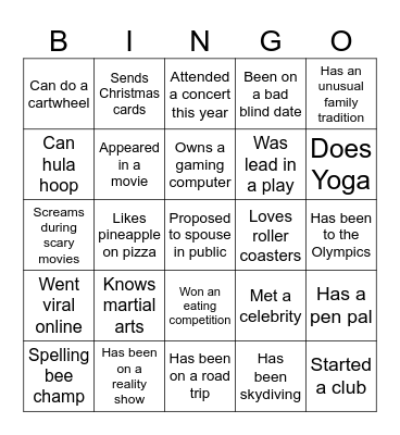 Getting to know you bingo! Bingo Card